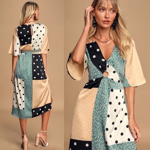 LULUS Multi Print Satin Midi Dress Size Small - Picture 13 of 13